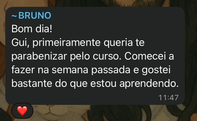 Depoimento real de aluno via WhatsApp — relato de evolução no improviso